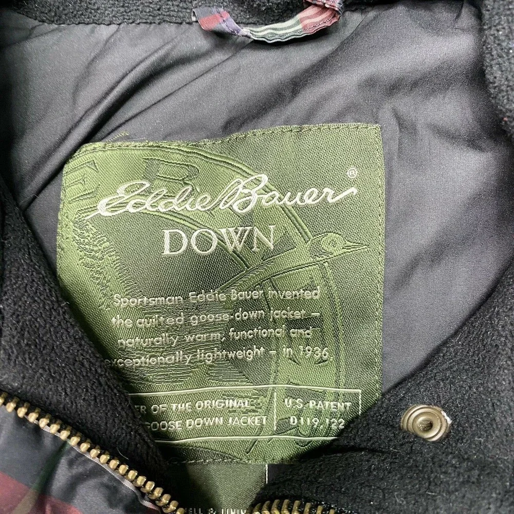 Eddie Bauer Women's size Medium Petite Plaid Full Zip Up Goose Down Vest